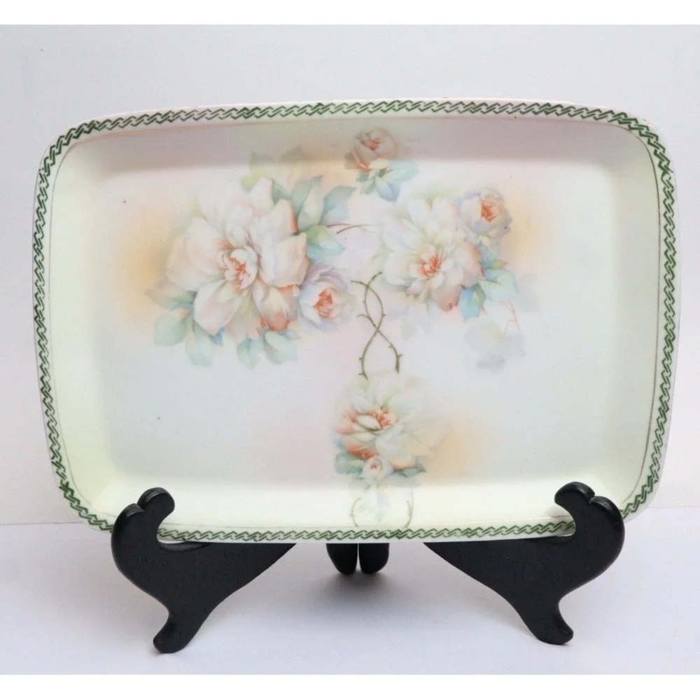 Antique Porcelain Pastel Floral Tray 9